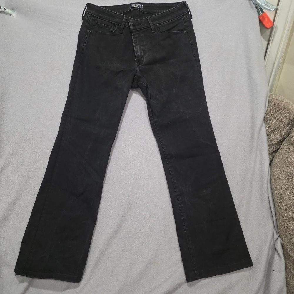 Abercrombie & Fitch Mid Rise Boot Jeans Black Faded Denim 31 12S Flare Pants